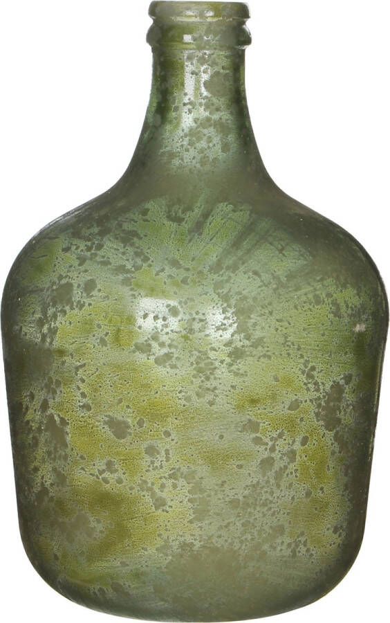 Mica Decorations Groene antieklook fles vaas vazen van glas 27 x 42 cm Diego Woonaccessoires woondecoraties Glazen bloemenvaas Flesvaas flesvazen