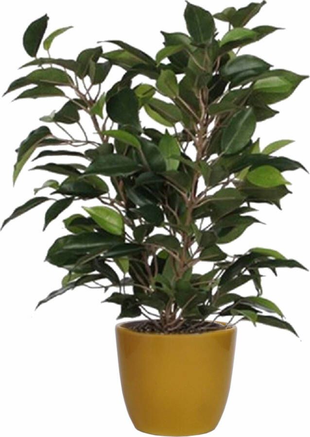 Mica Decorations Groene ficus kunstplant 40 cm met plantenpot okergeel D13.5 en H12.5 cm Kunstplanten