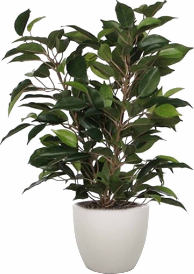 Mica Decorations Groene ficus kunstplant 40 cm met plantenpot taupe D13.5 en H12.5 cm Kunstplanten