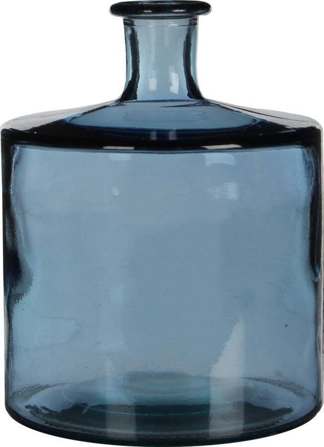 Mica Decorations Vaas Fles Guan Decoratie Recycled Glas Blauw H 28 X Ø 21 Cm