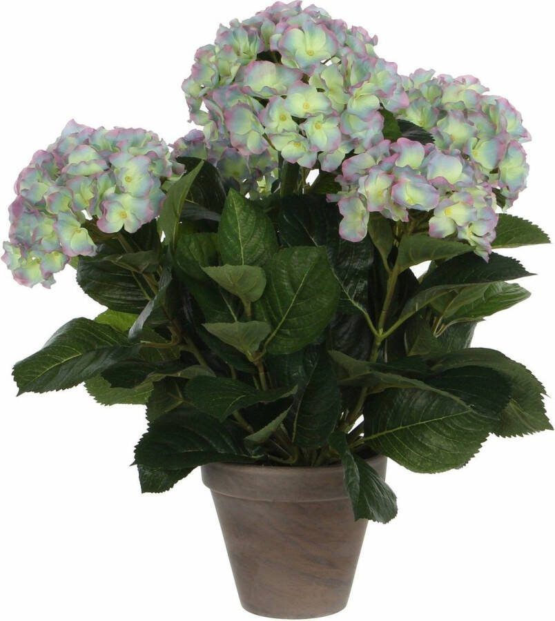 Mica Decorations Groene Hortensia paarse bloemen kunstplanten 45 cm met pot Kunstplanten