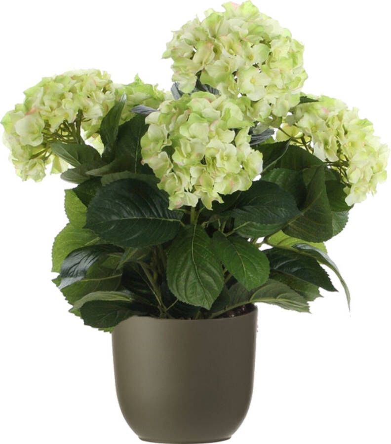 Mica Decorations Hortensia kunstplant kunstbloemen 45 cm groen in pot olijfgroen mat Kunst kamerplant