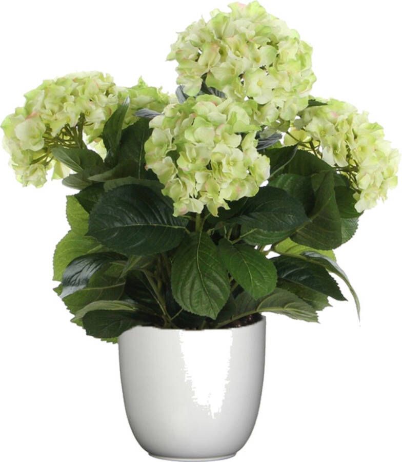 Mica Decorations Hortensia kunstplant kunstbloemen 45 cm groen in pot wit Kunst kamerplant