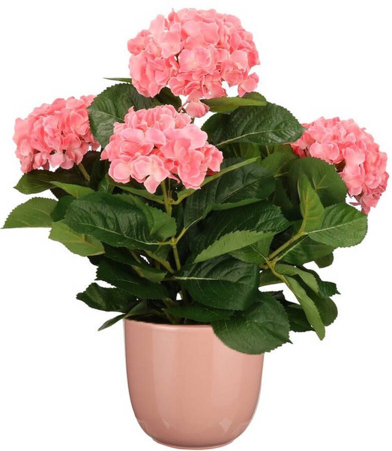 Mica Decorations Hortensia kunstplant kunstbloemen 45 cm roze in pot roze glans Kunst kamerplant