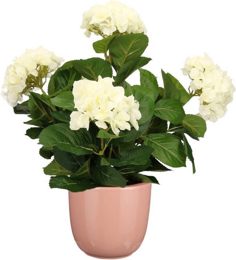 Mica Decorations Hortensia kunstplant kunstbloemen 45 cm wit in pot roze glans Kunst kamerplant