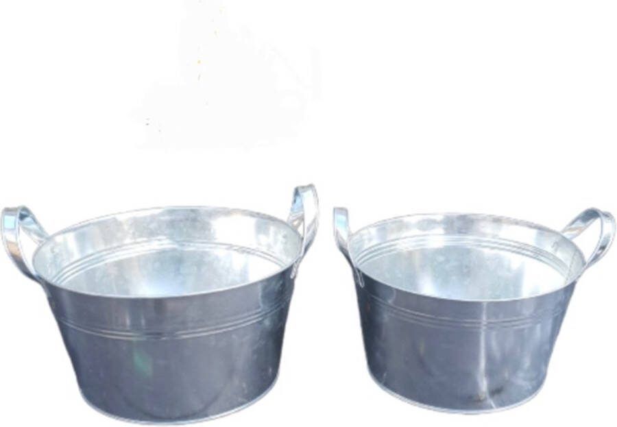 Mica Decorations Inca Decoratieve emmers zink grijs Set van 2 Groter maat H24 x D36cm