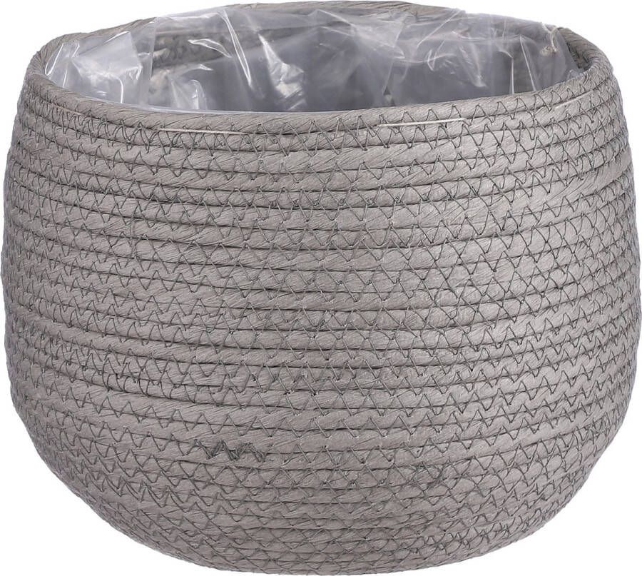 Mica Decorations Naturel grijs rotan planten bloemen pot mand van gedraaid jute riet zeegras H19 en D22 cm Met plastic binnenkant