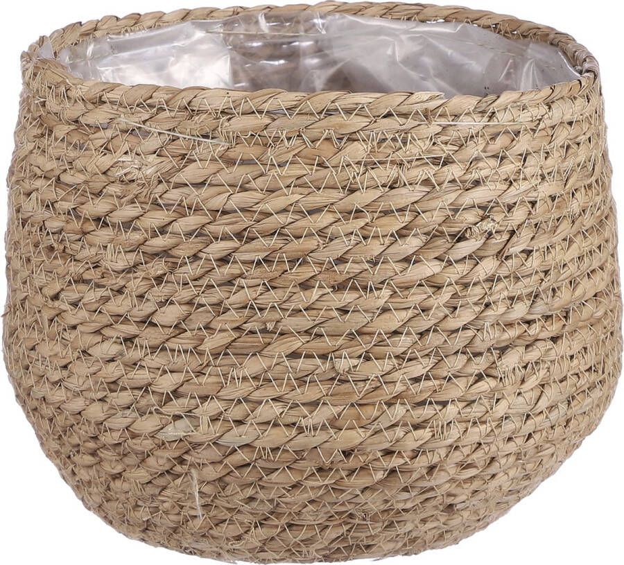 Mica Decorations Naturel beige rotan planten bloemen pot mand van gedraaid jute riet zeegras H19 en D22 cm Met plastic binnenkant