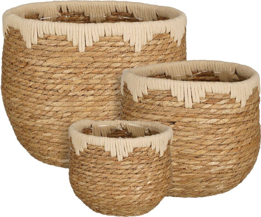 Mica Decorations Jorck Plantenmand Set van 3 H24 x Ø26 cm Zeegras Beige Bruin