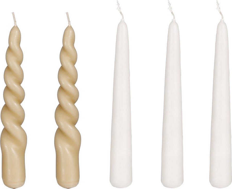 Mica Decorations Kaars Set van 5 H15 x Ø2 cm Lichtbruin crème