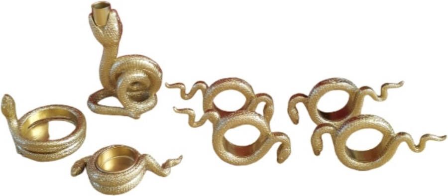Mica Decorations Kaarsenhouder Waxinelichjes houder Servetten ring Slang goud Set van 7stuks