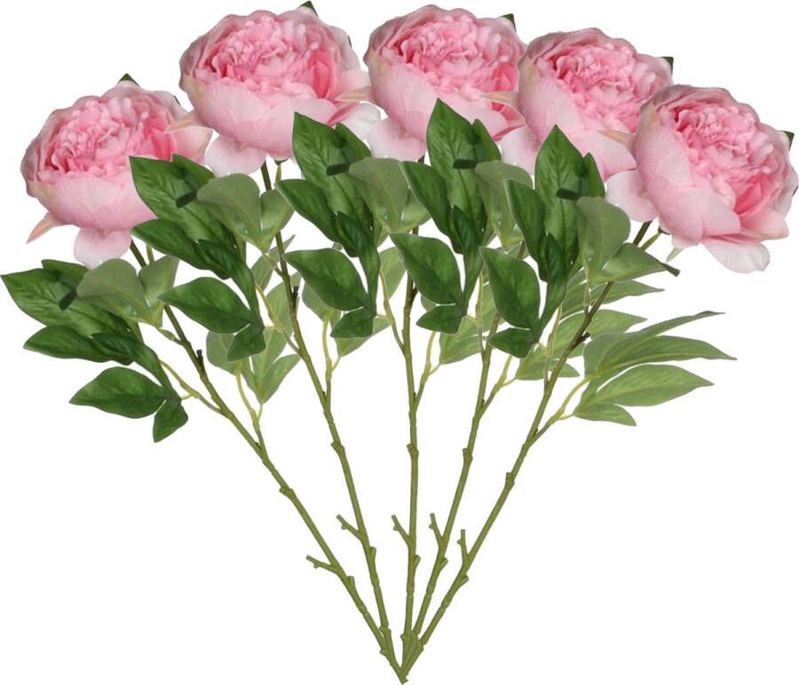 Mica Decorations Kunstbloem pioenroos 5x roze 76 cm polyester decoratie bloemen rozen