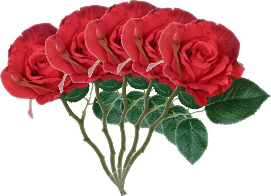 Mica Decorations Kunstbloem roos Emy 5x rood 31 cm kunststof steel bloemen