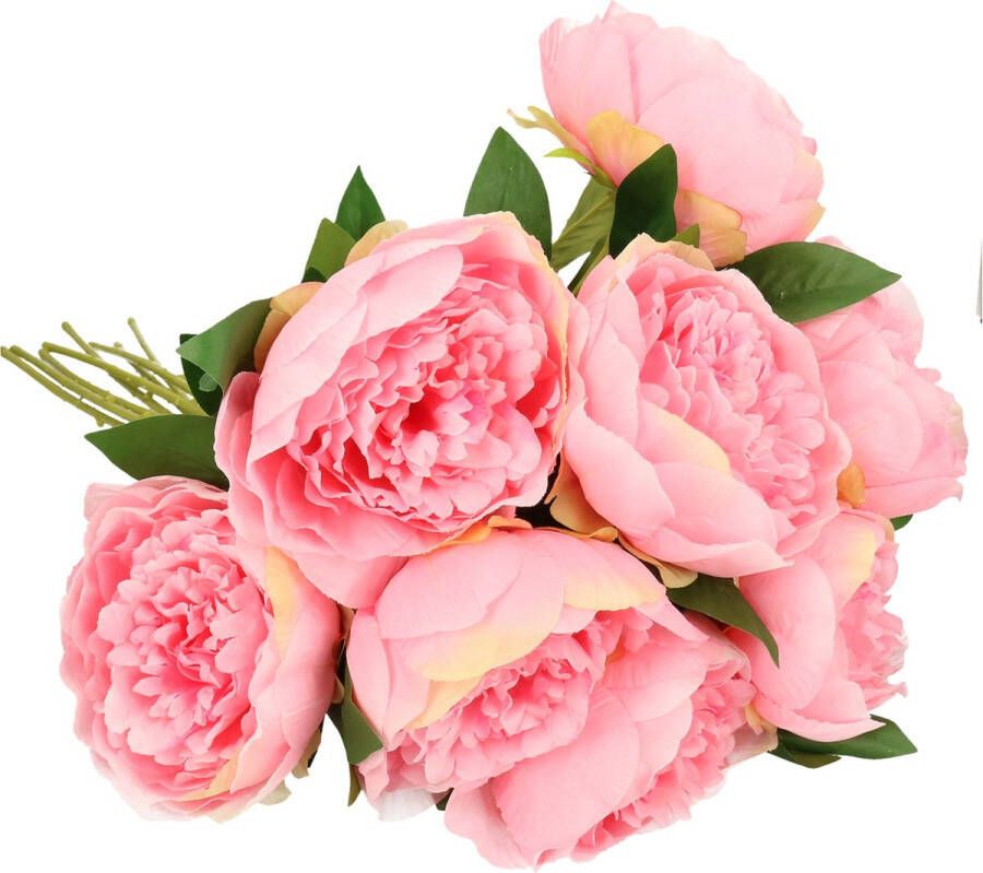 Mica Decorations Kunstbloemen boeket pioenroos 8x roze 76 cm polyester decoratie bloemen