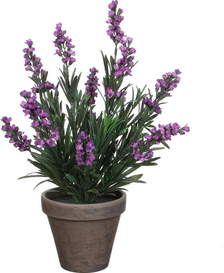 Mica Decorations Lavendel kunstplant kamerplant paars in grijze sierpot H33 cm x D20 cm Kunstplanten