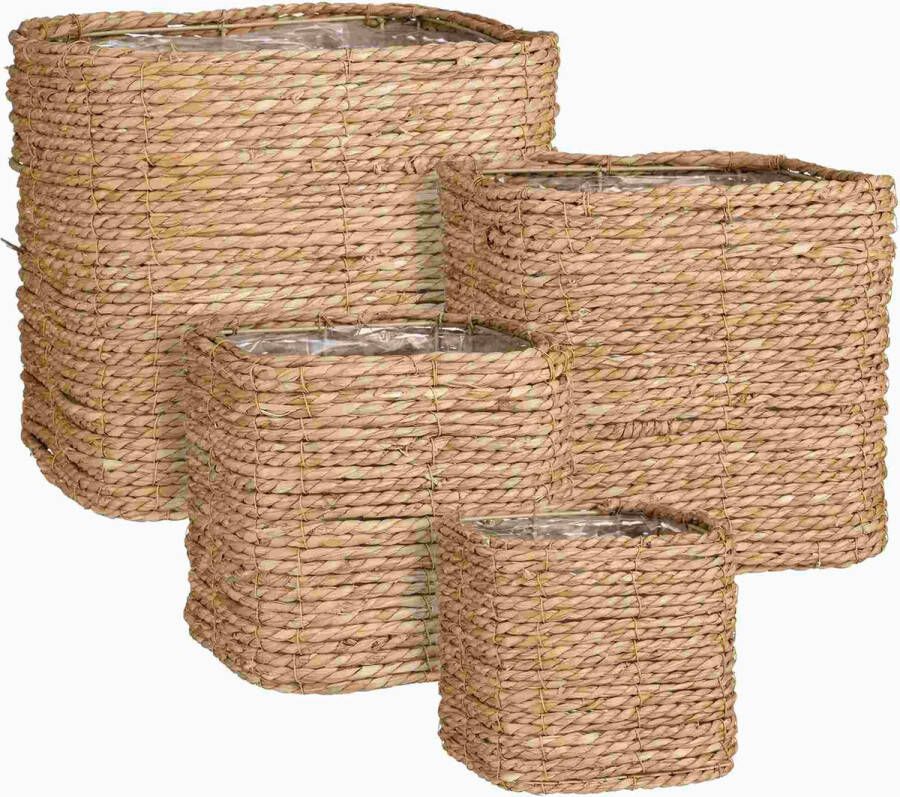 Mica Decorations Mand Belmond 35x35x32 cm Zeegras Bruin- Set van 4