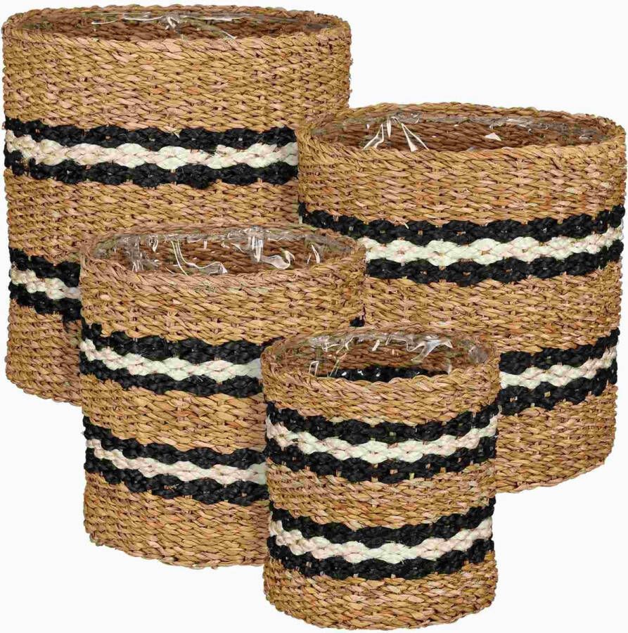 Mica Decorations Mand Dave 36x36x36 cm Zeegras Zwart- Set van 4