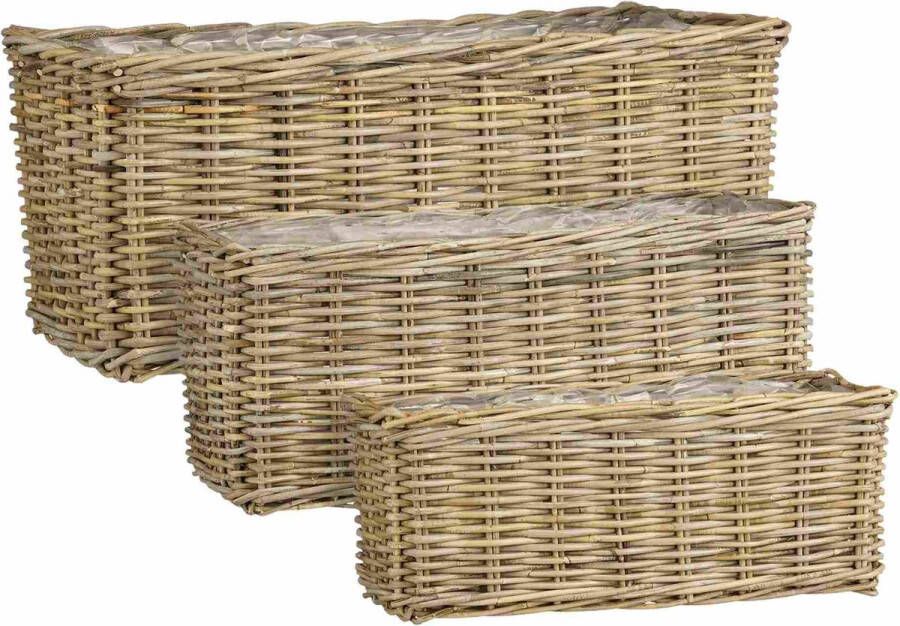 Mica Decorations Mand Marcia 78x38x34 cm Rotan Grijs- Set van 3