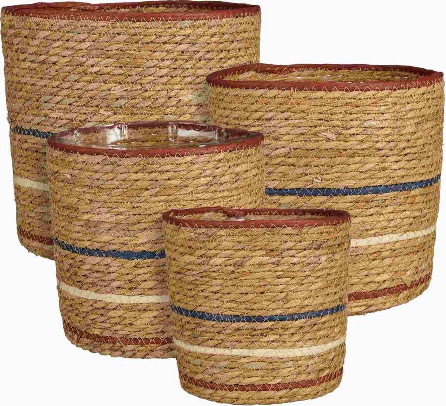 Mica Decorations Mand Rachel 25x25x25 cm Zeegras Rood- Set van 4