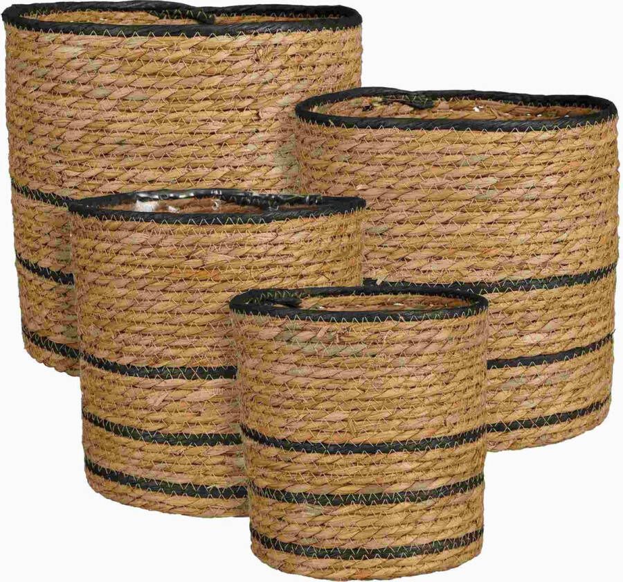 Mica Decorations Mand Rachel 25x25x25 cm Zeegras Zwart- Set van 4