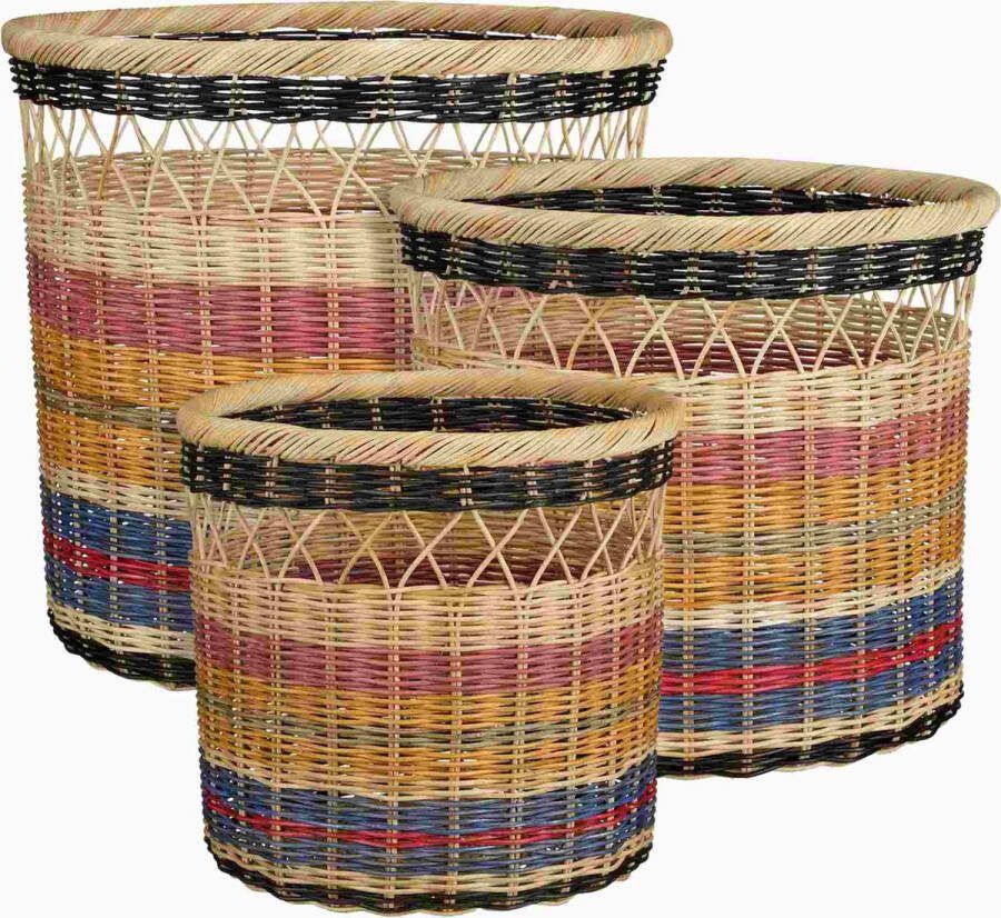 Mica Decorations Mand Strepen 44x44x40 cm Rotan Lichtbruin- Set van 3