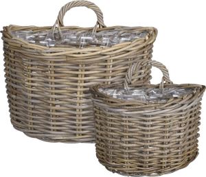 Mica Decorations Marcia Plantenmand Muurhanger voor Buiten Set van 2 L38 x B26 x H26 cm Rotan Grijs
