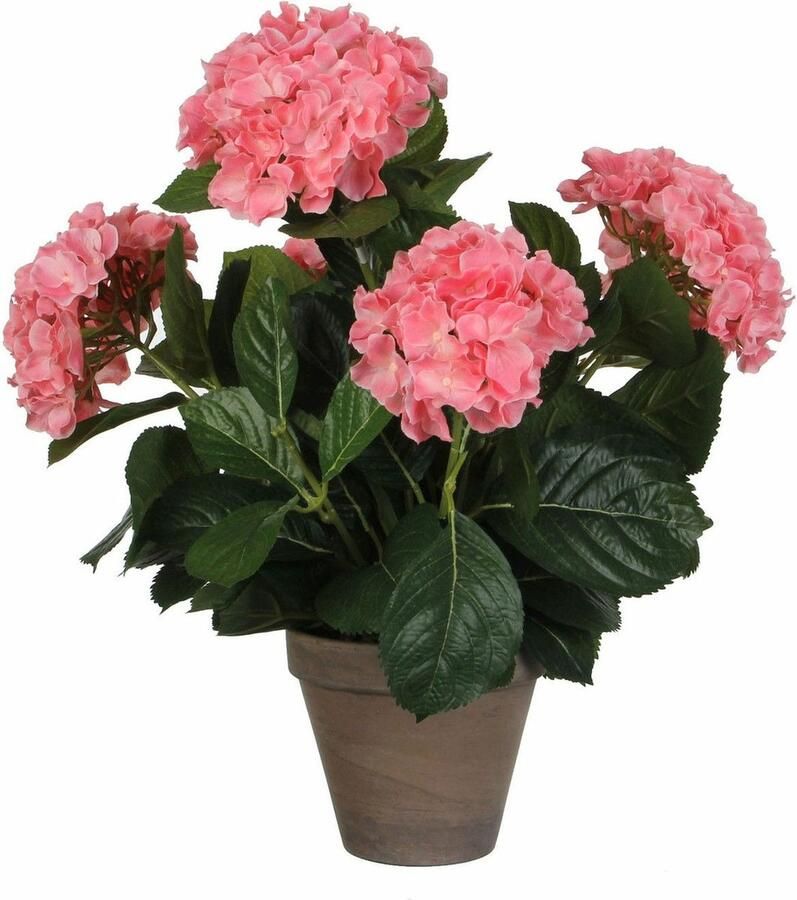 Mica Decorations Roze hortensia kunstplant 45 cm met grijze pot Kunstplanten