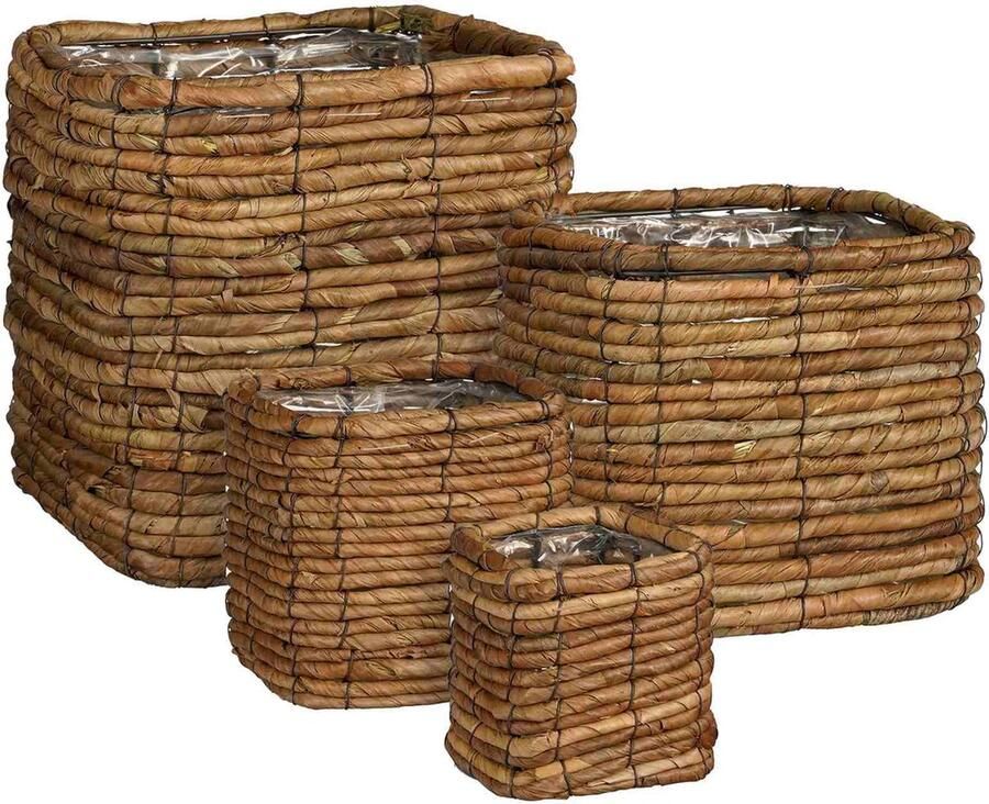 Mica Decorations Mand Santo 26x26x26 cm Zeegras Bruin- Set van 4
