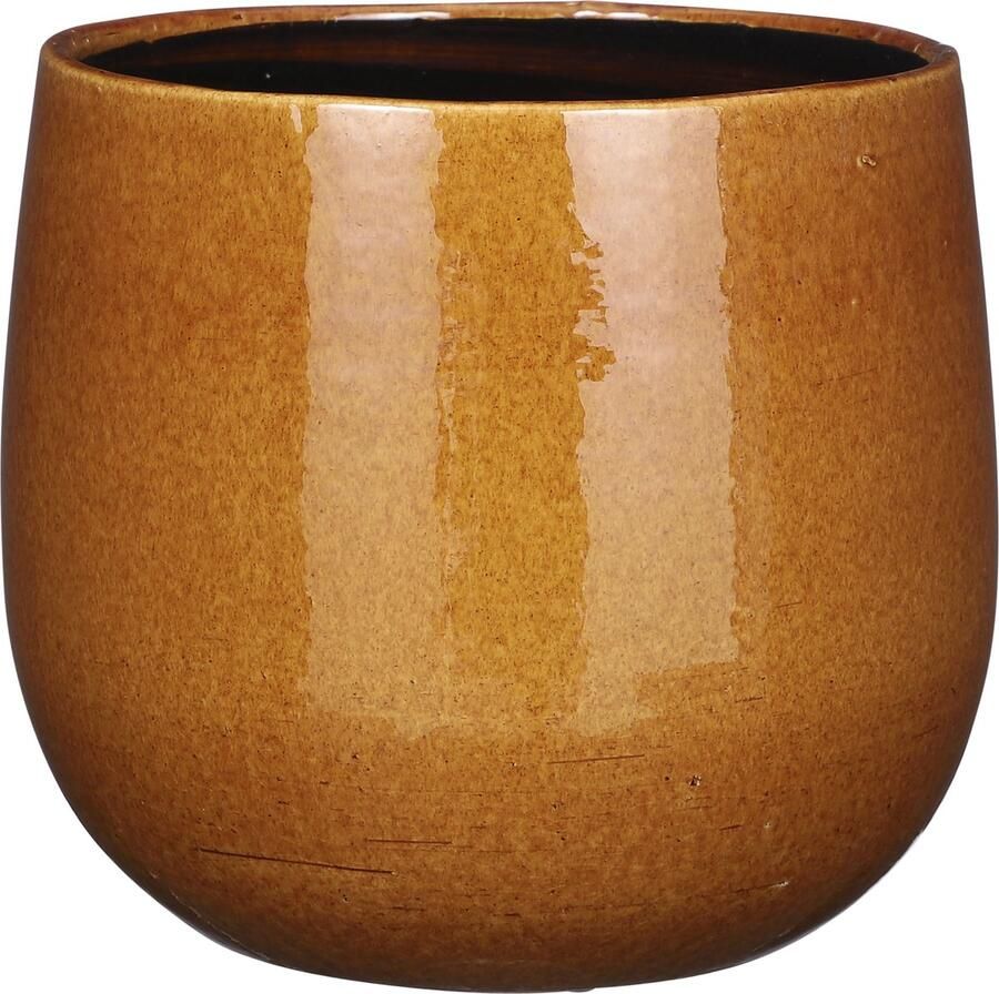 Mica Decorations Plantenpot bloempot keramiek okergeel speels licht gevlekt patroon D25 H20 cm Plantenpotten