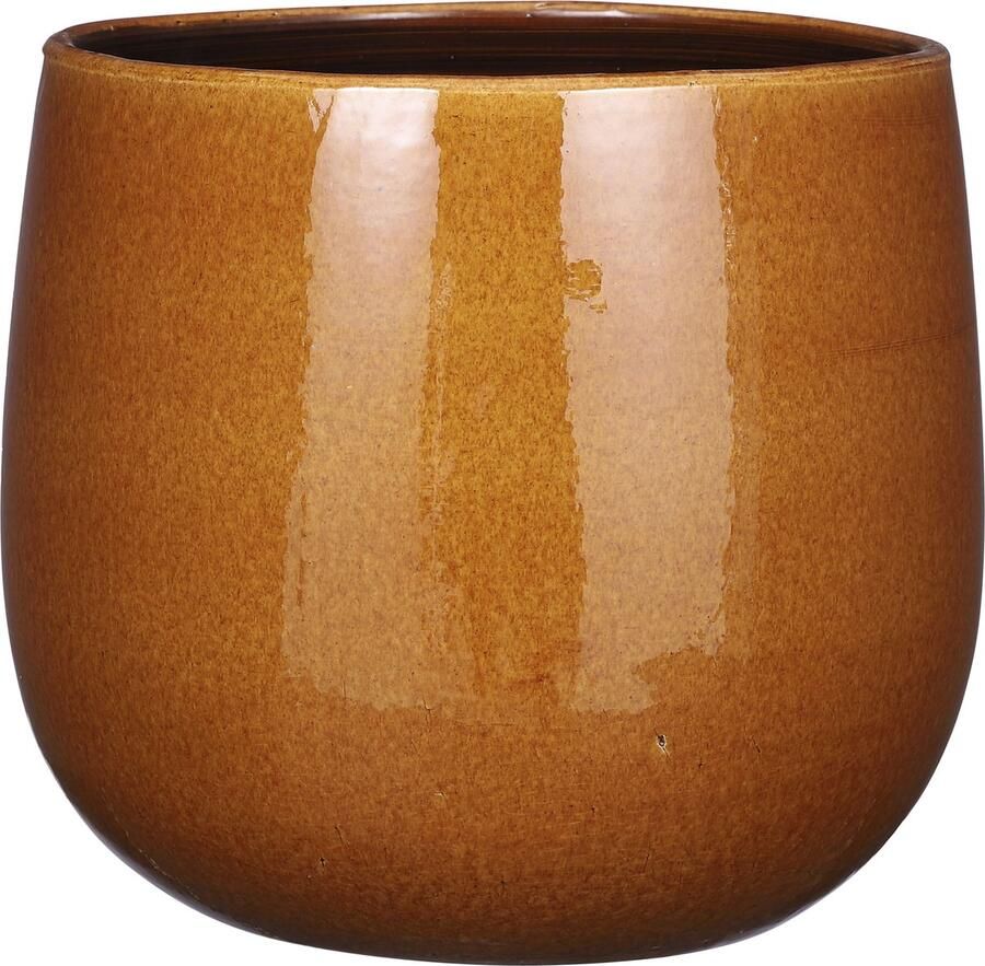 Mica Decorations Plantenpot bloempot keramiek okergeel speels licht gevlekt patroon D29 H25 cm Plantenpotten