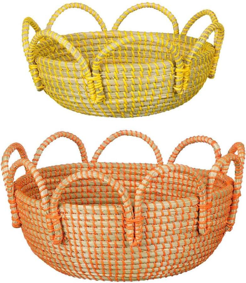 Mica Decorations Plateau Schaal 37x37x15 cm Zeegras Oranje Geel- Set van 2