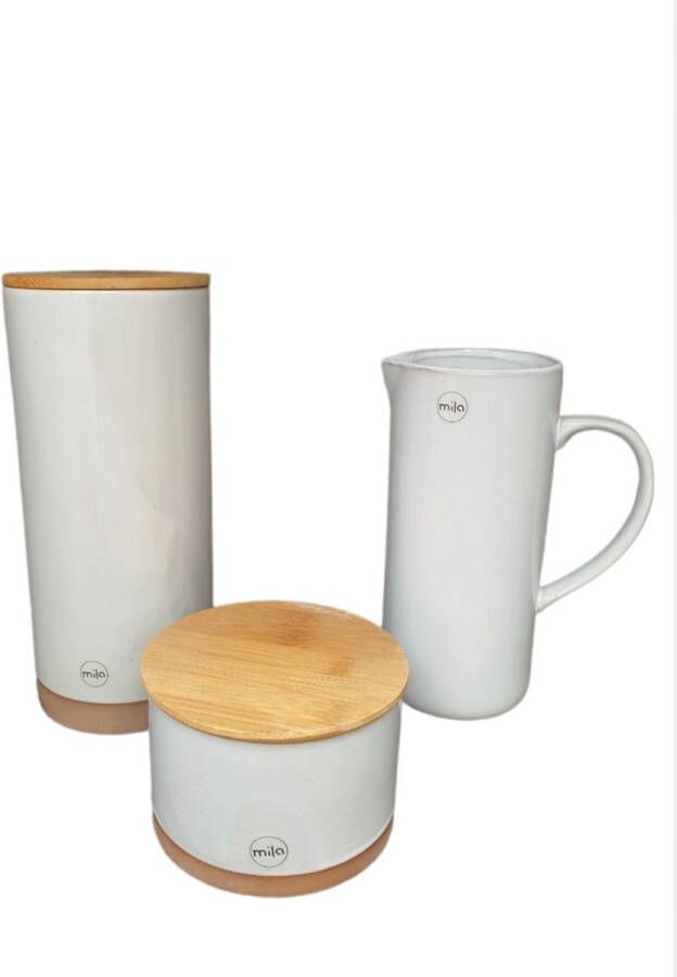 Mica Decorations Mila Storage pot water kan Wit Set van 3 Grootste maat H27xD12cm