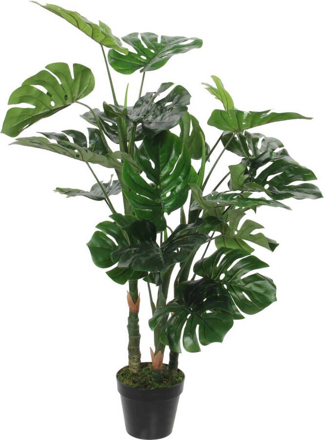 Mica Decorations Groene Monstera gatenplant kunstplanten 100 cm met zwarte pot Kunstplanten