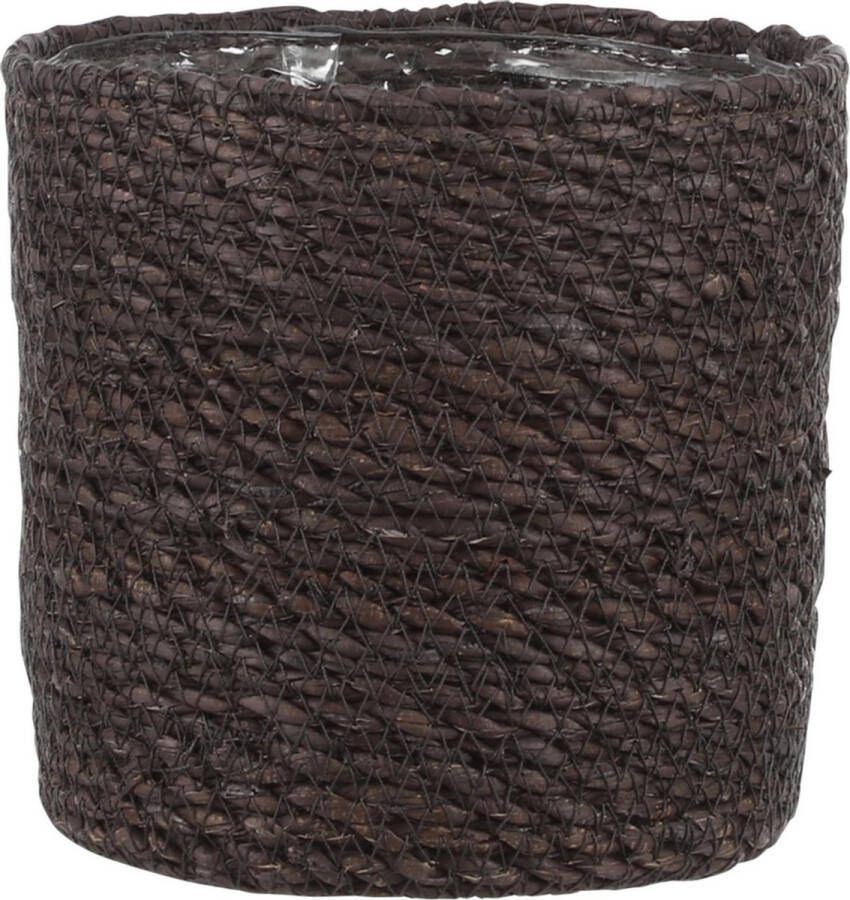 Mica Decorations Naturel grijs rotan planten bloemen pot mand van gedraaid jute riet zeegras H14 en D14 cm Met plastic binnenkant