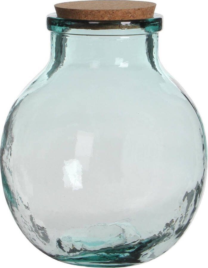 Mica Decorations Mica ronde bloemenvazen decoratie vazen boeketvazen 21 x 25 cm transparant glas met kurk deksel Vazen