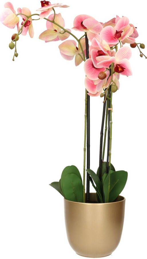 Mica Decorations Orchidee kunstplant roze 75 cm inclusief bloempot goud glans Kunstbloemen in pot