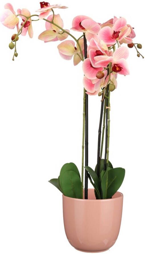 Mica Decorations Orchidee kunstplant roze 75 cm inclusief bloempot lichtroze glans Kunstbloemen in pot