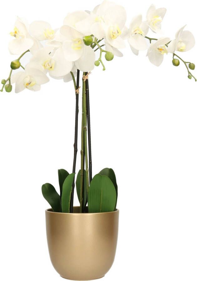 Mica Decorations Orchidee kunstplant wit 75 cm inclusief bloempot goud glans Kunstbloemen in pot