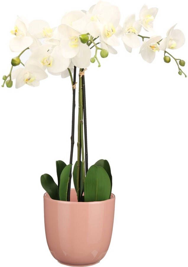 Mica Decorations Orchidee kunstplant wit 75 cm inclusief bloempot lichtroze glans Kunstbloemen in pot