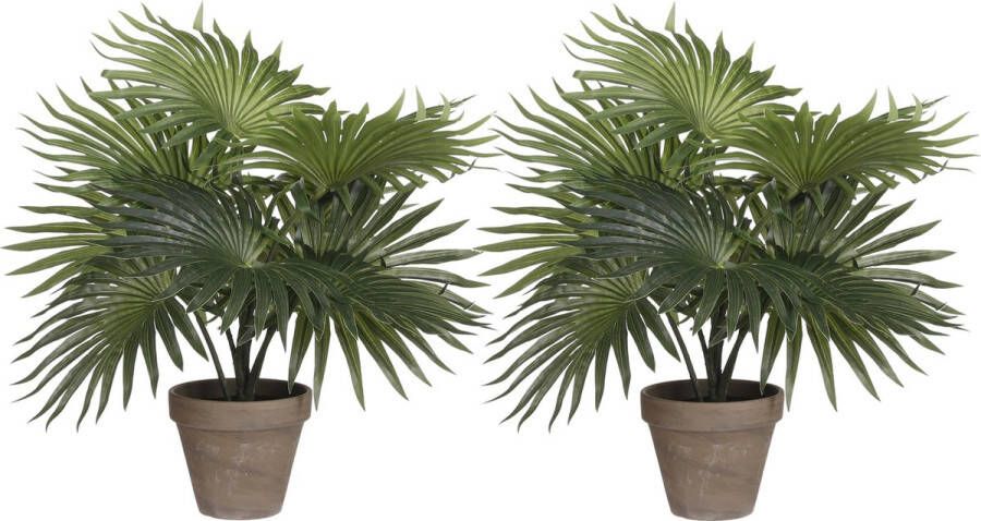 Mica Decorations Palm kunstplant struik set van 2x groen H40 x D35 cm top kwaliteit