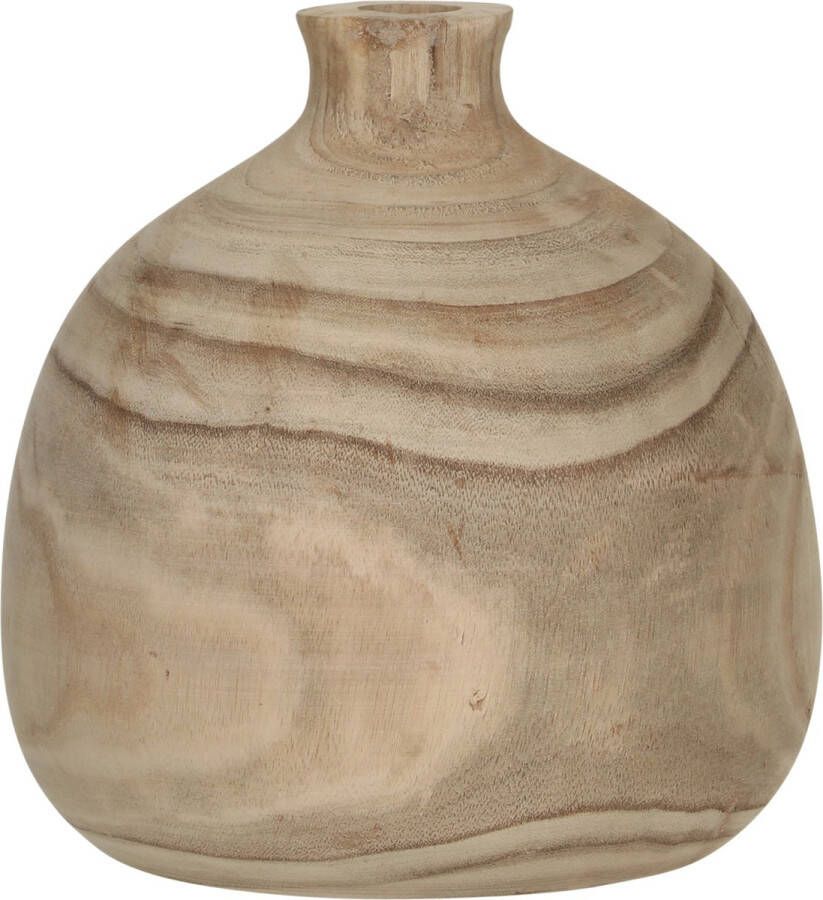 1x Houten vaas bruin 25 x 24 cm rond Bolvormige decoratie vaas van paulownia hout 15 liter woondecoratie woonaccessoires