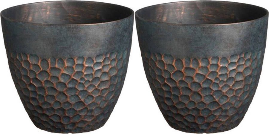 Mica Decorations Plantenpot Bravo 2x kunststof buiten binnen Diep groen D30 x H26 cm