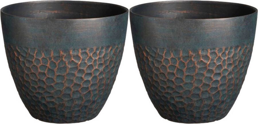 Mica Decorations Plantenpot Bravo 2x kunststof buiten binnen Diep groen D38 x H32 cm