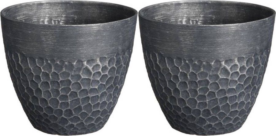 Mica Decorations Plantenpot Bravo 2x kunststof buiten binnen zwart D30 x H26 cm