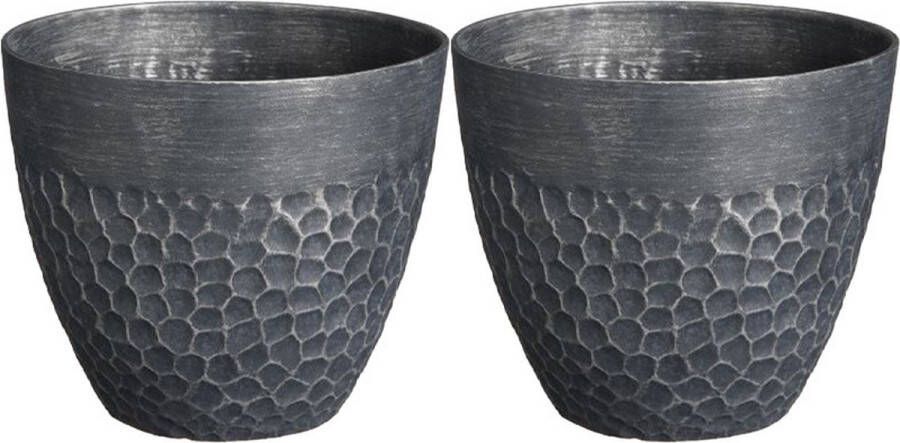 Mica Decorations Plantenpot Bravo 2x kunststof buiten binnen zwart D30 x H26 cm