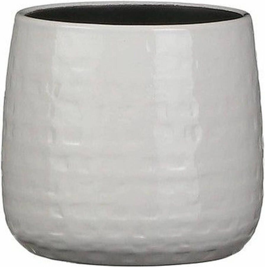 Mica Decorations Plantenpot bloempot Keramiek Warm Wit Relief Patroon D15 En H13 Cm Plantenpotten