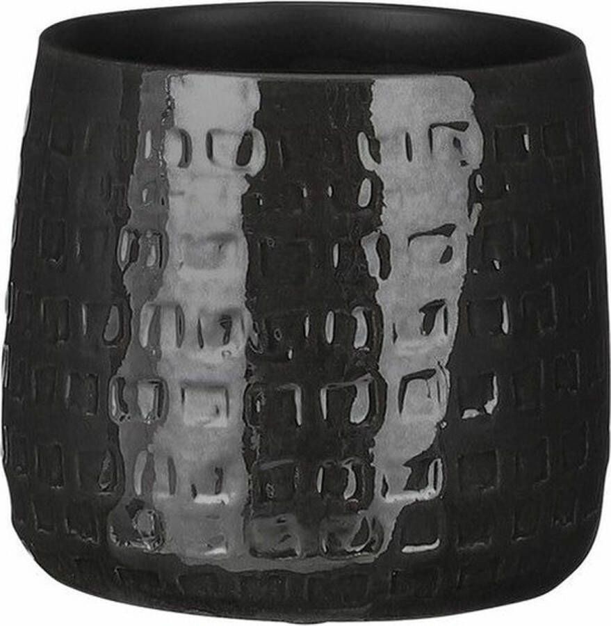 Mica Decorations Plantenpot bloempot Keramiek Zwart Relief Patroon D15 En H13 Cm Plantenpotten