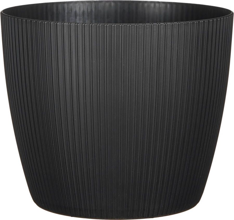 Mica Decorations Plantenpot kunststof zwart ribbels- D30 h25 cm bloempot