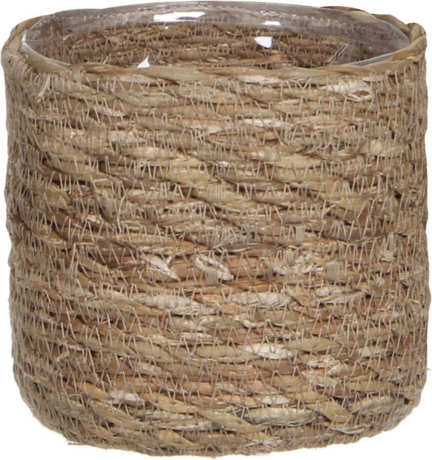 Mica Decorations Naturel bruin rotan planten bloemen pot mand van gedraaid jute riet zeegras H12 en D12 cm Met plastic binnenkant