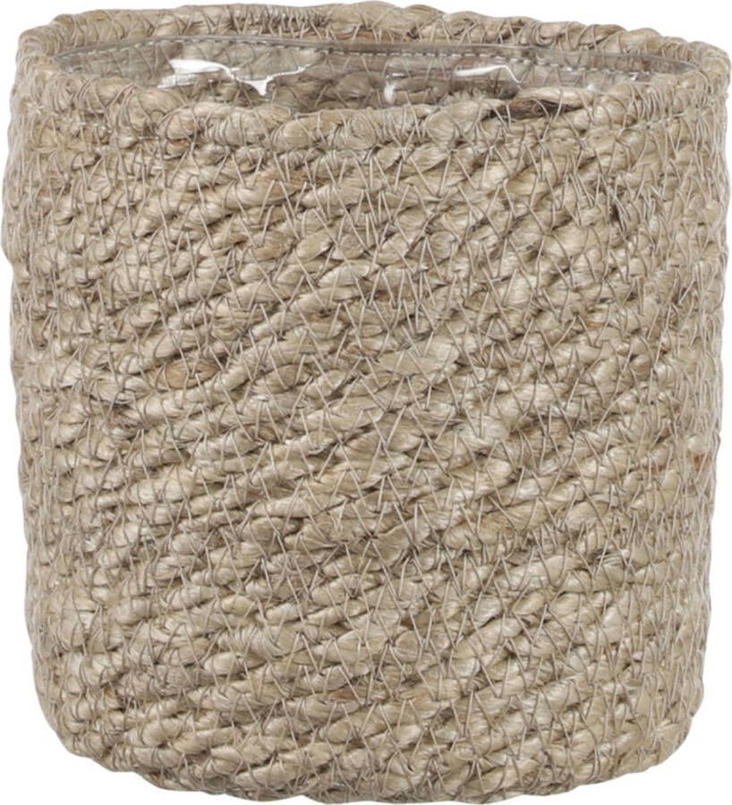 Mica Decorations Plantenpot rotan bruin plantenmand H12xD12 cm naturel pot mand van gedraaid jute riet plastic binnenkant